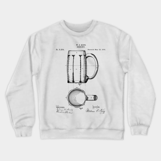 Beer Mug Patent - Craft Beer Art - Black And White Crewneck Sweatshirt by patentpress